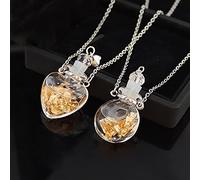 AIDEMEI 1Pc Pendentif Bouteille Coeur avec Feuille d'or À L'Intérieur du Verre Souhaitant des Colliers De Bouteille en Acier Inoxydable Collier De Chaîne
