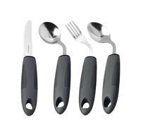 Aides aux personnes handicapées - Couverts en métal 4 pièces en acier inoxydable, couverts pour la maladie de Parkinson avec manche épais | Couvert pliables pour personnes handicapées, tremblements