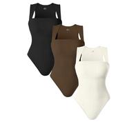 AIDEUX Tghetiop Body 3 pièces sans manches pour femme Col carré Shapewear Débardeur et Côtelé Minceur Body Body Sexy Sans Coutures, Noir Café Beige 1, S