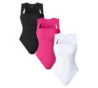 AIDEUX Tghetiop Body 3 pièces sans manches pour femme Col carré Shapewear Débardeur et Côtelé Minceur Body Body Sexy Sans Coutures, Noir Rose 3 Blanc 1, S