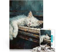 Aidez Le Cerveau à exercer des Jouets addictifs pour cultiver la Patience Chat Blanc endormi sur Un Piano Puzzles de 1000 pièces pour Adolescents 38x52cm décoration Murale
