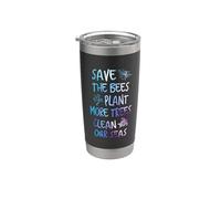 Aidez plus d'abeilles à planter plus d'arbres à nettoyer la terre de nos mers Gobelet isotherme en acier inoxydable double paroi
