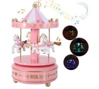 AIDIER Carrousel musical lumineux en forme de cheval avec lumières LED - Figurine musicale rotative à 4 chevaux - Cadeau de Noël - Décoration de Noël