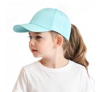 AIDIER Casquette de baseball pour fille avec trou pour queue de cheval pour enfants de 3 à 8 ans, casquette snapback réglable, chapeau de protection solaire, vert lac