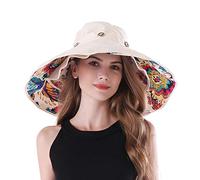 AIDIER Chapeau de Soleil 2-en-1 Femme à Large Bord Oversize Réversible en Flore avec Bord Amovible, Floppy Pliable Anti UV Été pour Plage Voyage Jardinier UPF 50+