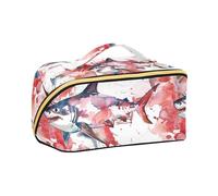 aidingzhi Aquarelle Ocean Animal Shark Pearl Red and White Trousse de toilette avec séparateurs Fermeture éclair Grande trousse de maquillage Accessoires de voyage