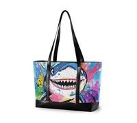 aidingzhi Beauty Shark Sac à main de travail moderne aquarelle colorée pour femme avec fermeture éclair en toile pour les navetteurs avec