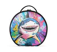 aidingzhi Beauty Shark Trousse de toilette aquarelle colorée avec compartiments et poignée, grands sacs de voyage pour femme avec séparateurs réglables, 27,9 cm