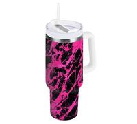 aidingzhi Black Pink Irregular Marble Texture Gobelet isotherme de 1200 ml en acier inoxydable avec couvercle et paille - Grande bouteille d'eau réutilisable sous vide pour eau, thé glacé ou café