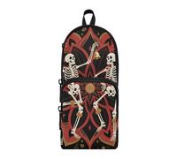 aidingzhi Boho Mandala Fleur et Squelette Humain Nylon 3 compartiments Trousse à crayons pour enfants Grande capacité avec fermeture éclair Sac de papeterie pour bureau