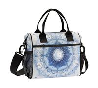 aidingzhi Boho Mandala Shapes Sac à déjeuner blanc bleu clair pour filles avec poignées Boîte à déjeuner avec bandoulière Femme Collège M