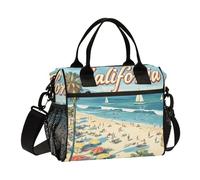 aidingzhi Boîte à déjeuner avec bandoulière pour femme - Motif plage d'été - Scène californienne - Taille S
