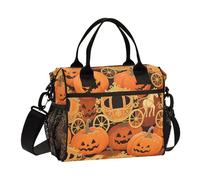 aidingzhi Boîte à déjeuner Happy Halloween en forme de carrosse de citrouille pour filles avec fermeture éclair et bandoulière - Taille M