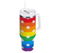 aidingzhi Cartoon Dot Rainbow Gobelet en acier inoxydable de 1200 ml avec paille résistante aux fuites - Bouteille d'eau à rabat à large ouverture sous vide - Tasse de voyage pour homme et femme