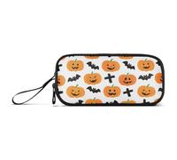 aidingzhi Cartoon Halloween Jack-o'-Lanterns Croix et Chauve-souris Nylon Trousse à crayons Haute Capacité Trousse à crayons Trousse de papeterie pour hommes universitaires