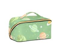 aidingzhi Cartoon Illustration Space Soft Green Cosmetic Bag with dividers Essentials Toiletry Bag For Women Vertical Autonome