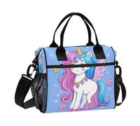 aidingzhi Cartoon Mignon Blanc Rainbow Licorns Lunch Box pour hommes avec fermeture éclair Cooler Tote avec bandoulière femme collège S