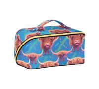 aidingzhi Catone Trousse à maquillage avec compartiments et poignée Motif taureau écossais Marron