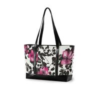 aidingzhi Élégant sac à main robuste noir à fleurs rouges avec fermeture éclair pour travailler avec des couches