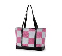 aidingzhi Faux paillettes damier carrés blanc rose imperméable grand sac fourre-tout pour ordinateur portable avec fermeture éclair fourre-tout professionnel pour vol avec tablette