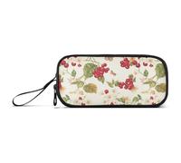 aidingzhi Fresh Highbush Grande trousse à crayons en nylon beige avec motif canneberge et fruits Grande capacité