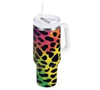aidingzhi Gobelet isotherme tendance en acier inoxydable avec couvercle et paille - Bouteille d'eau à large ouverture sous vide avec poignée - Cadeau pour femme, homme, elle - Imprimé léopard