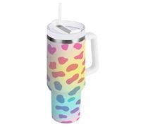 aidingzhi Gobelet isotherme tendance en acier inoxydable avec couvercle et paille - Motif léopard arc-en-ciel - 1200 ml - Réutilisable - Cadeau pour homme et femme
