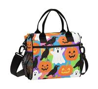 aidingzhi Grand sac à déjeuner avec bandoulière pour Halloween, motif corbeaux et citrouilles, sac à déjeuner respectueux de l'environnement pour femme en plein air, M