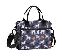 aidingzhi Grand sac à déjeuner Happy Halloween avec motif licornes blanches avec fermeture éclair pour enseignant avec bandoulière pour adultes, université, S