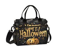 aidingzhi Grand sac à déjeuner réglable avec bandoulière motif citrouille et paillettes Happy Halloween
