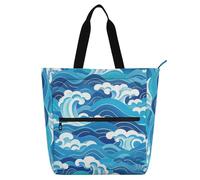 aidingzhi Grand sac à main pour garçons et filles - Motif vague de la culture chinoise - Grand sac à main bleu avec poches zippées pour l'école et les jeux - Arc-en-ciel