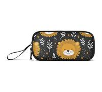 aidingzhi Grande trousse à crayons en nylon noir avec motif lion de dessin animé pour enfants