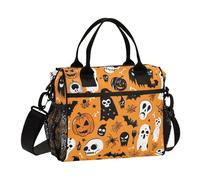 aidingzhi Happy Cute Spooky Season Sac à déjeuner avec poignées Sac à déjeuner isotherme avec bandoulière pour enseignants Collège Taille S