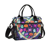 aidingzhi Happy Halloween Sac à déjeuner coloré en forme de cœur avec poche latérale Sac à déjeuner avec bandoulière pour adultes, école, M