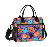 aidingzhi Happy Halloween Sac à déjeuner étanche réutilisable avec bandoulière Motif fantômes de bonbons colorés Taille M