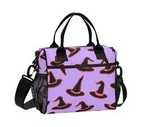 aidingzhi Happy Halloween Witch Hat Purple Lunch Box Women Thermal Lunch Box Bags with Shoulder Strap Teenager University S