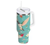 aidingzhi Humming Bird Summer Gobelet à eau isotherme en acier inoxydable avec paille, anti-fuite, à large goulot avec couvercle, cadeau pour femme, homme, elle