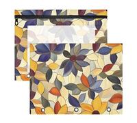 aidingzhi Lot de 2 boîtes à crayons avec fermetures éclair lisses pour classeur à 3 anneaux, fournitures de salle de classe, motif floral, style vitrail