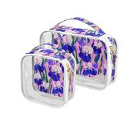 aidingzhi Lot de 2 petites trousses de maquillage transparentes approuvées par la TSA - Essentiels de voyage - Fleurs d'iris violettes et blanches, Fleurs d'iris violettes et blanches