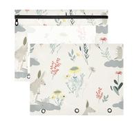 aidingzhi Lot de 2 pochettes de classeur avec 3 œillets renforcés en plastique pour classeur à 3 anneaux, style Oliver Jeffers, style kangourou, imprimé floral, nuage, denim blanc