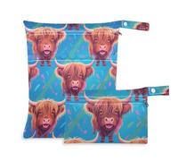aidingzhi Lot de 2 sacs à couches humides lavables pour maillot de bain avec poignées pour garderie, voyage (Catone Lovely Brown Scottish Highland Bull)