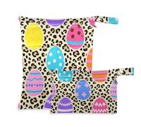 aidingzhi Lot de 2 sacs à fermeture éclair pour maillot de bain avec poignées pour piscine, couches de bébé (motif léopard œufs de Pâques colorés)
