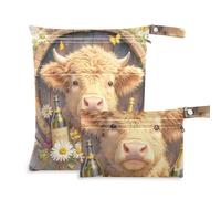 aidingzhi Lot de 2 sacs imperméables lavables pour maillot de bain avec poignées pour la plage, la garderie (vache écossaise mignonne)