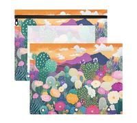 aidingzhi Lot de 2 trousses à crayons à 3 trous pour papier A4, fournitures universitaires, désert coloré avec cactus et fleurs en fleurs