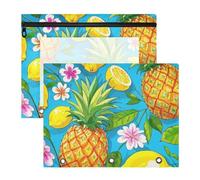 aidingzhi Lot de 2 trousses à crayons avec fenêtre transparente 3 trous pour classeur à 3 anneaux, étudiants, maison, été, fruits, ananas, bleu citron