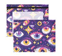 aidingzhi Lot de 2 trousses à crayons avec fenêtre transparente à 3 trous pour classeur à 3 anneaux, fournitures scolaires pour enseignants, dessin animé, mystère, yeux violets