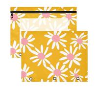 aidingzhi Lot de 2 trousses à crayons avec fenêtre transparente et 3 anneaux de poche pour papier A4 Lettre pour enseignant Maison Blanc Pétales de marguerite Jaune