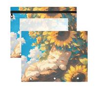 aidingzhi Lot de 2 trousses à crayons avec fenêtre transparente pour classeur à 3 anneaux, pour enseignant, maison, tournesols mignons, chat jaune