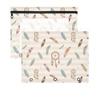 aidingzhi Lot de 2 trousses à crayons portables pour lettres en papier A4 - Fournitures scolaires pour enseignants - Marron et blanc - Rayures - Attrape-rêves - Plumes