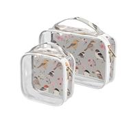 aidingzhi Lot de 2 trousses de toilette de voyage transparentes approuvées par la TSA - Organiseur de voyage essentiel - Moineau et oiseaux - Argenté, Moineau domestique Oiseaux Argent